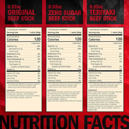 Jack Link's Beef Jerky Sticks Variety Pack - Original, Teriyaki & Zero Sugar - Made with 100% Real Beef - Ready to Eat Real Meat Protein Snacks - 5g Protein per Serving - (20 Pack) 0.92 oz Meat Sticks
