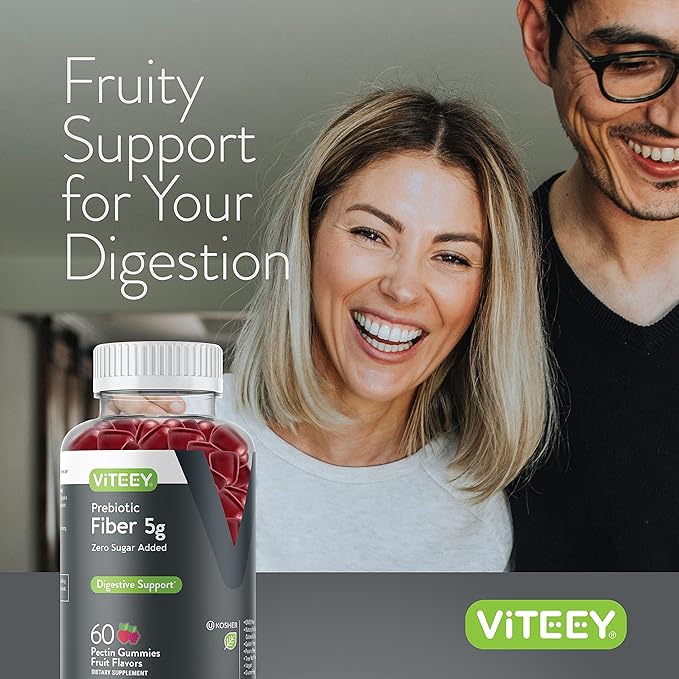 Viteey Prebiotic Fiber Gummies for Adults, 5g - Gut Health & Digestive Soluble Fiber Supplement Gummies - Zero Sugar Added, Vegan, Gluten-Free - 120 Count