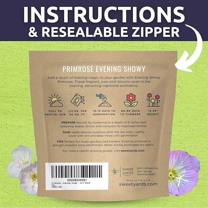 Primrose Evening Showy - Large 1/2 Ounce Packet - 100,000 Flower Seeds for Planting - Oenothera speciosa
