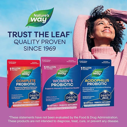 Nature's Way Women's Probiotic Pearls, Supports Women's and Digestive Health*, Protects Against Occasional Constipation & Bloating*, 1 Billion Live Cultures, 90 Softgels, (Pack of 2)