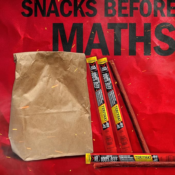 Jack Link's Beef Sticks,Teriyaki - Protein Snack,Meat Stick with 5g of Protein,Beef Jerky Meat Snack Sticks Made with 100%-Beef,Keto Friendly,Individually Wrapped - 0.92 Oz.,(Pack of 40)