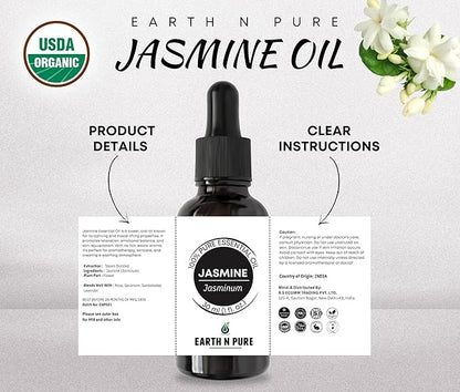 Earth N Pure Jasmine Essential Oil for Aromatherapy with Glass Dropper| 15 ML