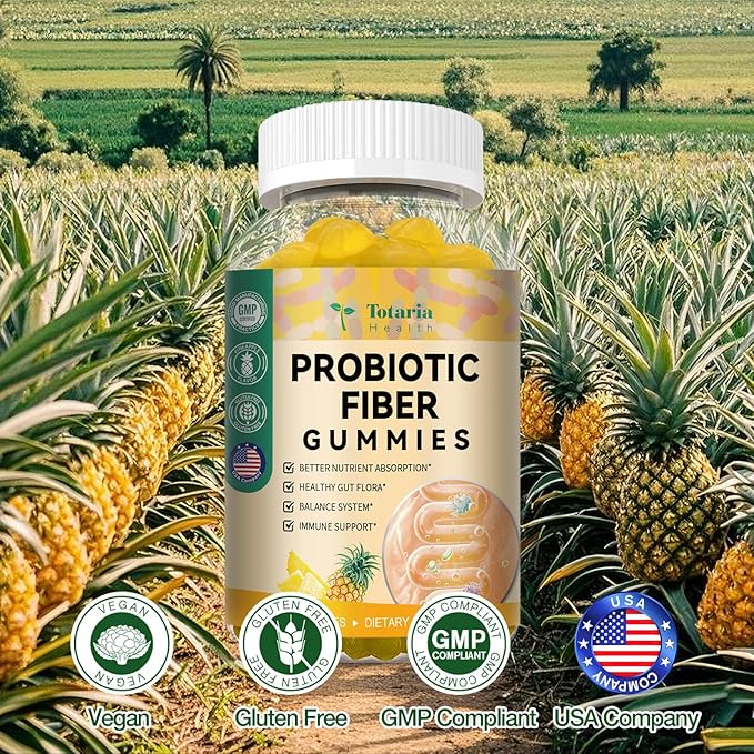 Totaria Probiotic Fiber Gummies, Pineapple Flavor, 60 Gummies per Bottle, 2 Bottles