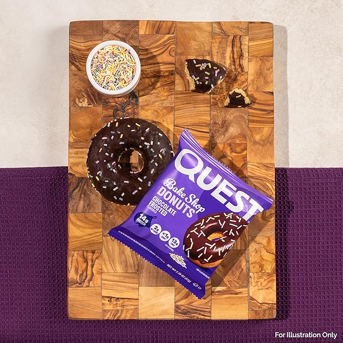 Quest Nutrition Bake Shop, Chocolate Frosted Donuts, 14g Protein, Less than 1g Sugar, Protein Snack, Low Sugar, 4 Count