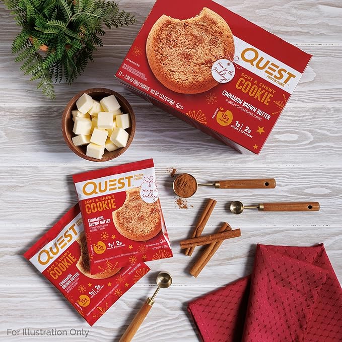 Quest Nutrition Cinnamon Brown Butter Protein Cookie, 15g Protein, 1g Sugar, 2g Net Carbs, Keto Friendly, High Protein, Low Carb; 12 Count
