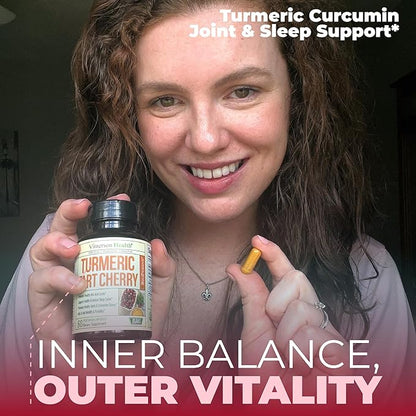 Turmeric Curcumin Supplement with 10:1 Tart Cherry Extract & Celery Seed Extract – Natural Uric Acid Balance, Joint Health & Sleep Aid – Turmeric Curcumin with Black Pepper – 60 Tart Cherry Capsules