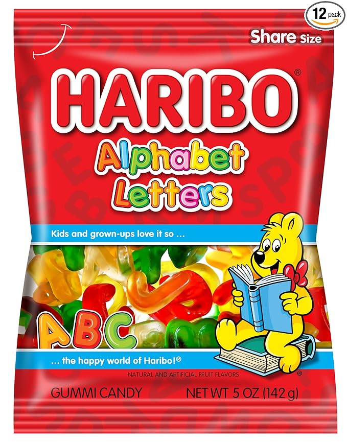 HARIBO Gummi Candy, Alphabet Letters, 5 oz. Bag (Pack of 12)