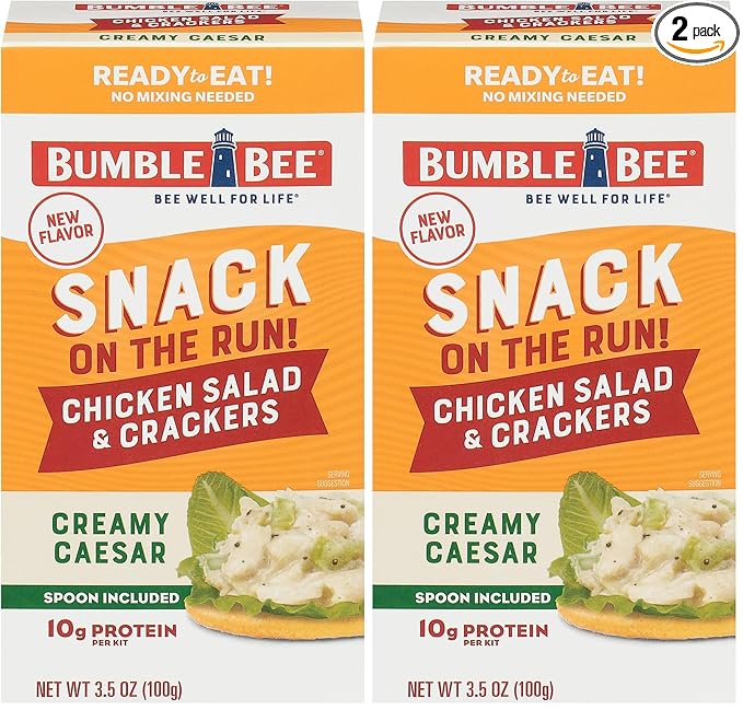 Bumble Bee Snack On The Run Creamy Caesar Chicken Salad with Crackers Kit - Ready to Eat Protein Snack Pack - 10g Protein per Box (Pack of 2)