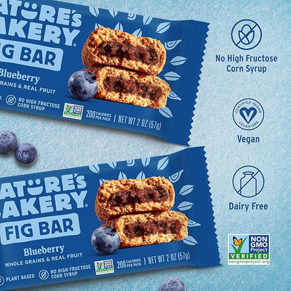 Nature's Bakery Whole Wheat Fig Bars,Blueberry,Real Fruit,Vegan,Non-GMO,Snack bar,Twin packs-,12 Count (Pack of 2)