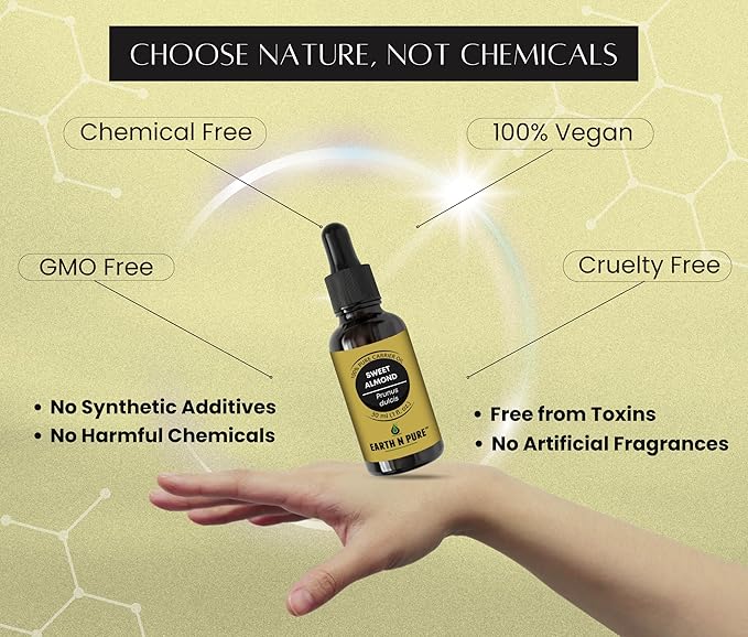 Earth N Pure Sweet Almond Oil (Badam Oil) Cold Pressed, Therapeutic Grade for Body, Skin, Hair 200 ml