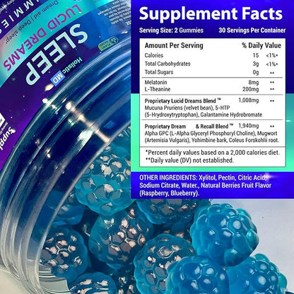 Lucid Dreams Deep Sleep - Mugwort Herb 5 htp Mucuna Pruriens Choline Supplements - Gummies Sugar Free Vegan 60 ct