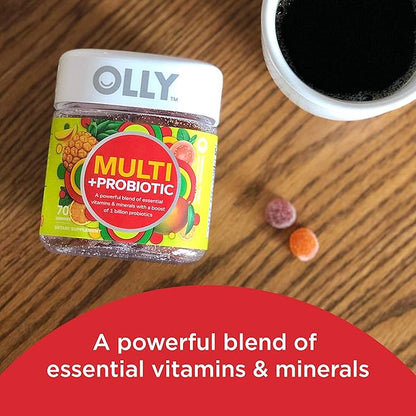 OLLY Multi + Probiotic Adult Multivitamin Gummy, 1 Billion CFUs, Digestive and Immune Support Chewable Supplement, Tropical Twist, 35 Day Supply - 70 Count (Pack of 2)