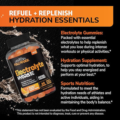 21st Century Full Fuel 365 Electrolyte Gummies, Orange Flavor, 60 Count, Daily Hydration and Electrolyte Replenishment with Potassium, Zinc, B-12, Magnesium
