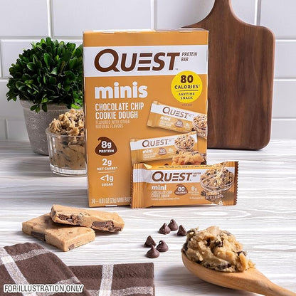 Quest Nutrition Mini Chocolate Chip Cookie Dough Protein Bars,8g Protein,1g Sugar,2g Net Carbs,Gluten Free,14 Count (Pack of 2)