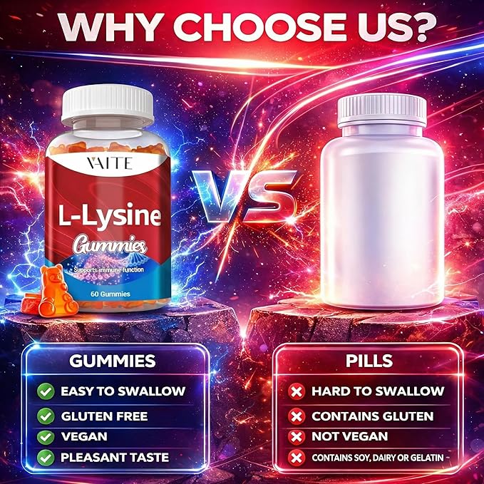 L-Lysine 1000mg Gummies - Supports Skin, Lip, Vegan, Gluten Free, 60 Chewable Lysine for Adults, Vitamins Tissue Health & Immune System, Amino Acid Vitamin Supplement & Complex Supplements (2 Pack)
