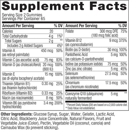 OLLY Men's Multi Gummies, Supports Overall Wellness,* Vitamins A, C, D, E, Bs & Zinc, BlackBerry Blitz Flavored, 65 Day Supply - 130 Count