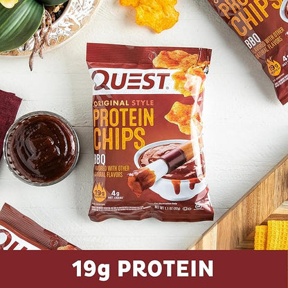 Quest Nutrition BBQ Protein Chips, 19g Protein, 4g Net Carb, Low Carb, Gluten Free, 1.1 oz, 4 count