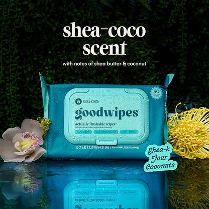 goodwipes Flushable Butt Wipes - Extra Large Adult Wet Wipes For Women & Men - Bathroom Essentials - Sewer & Septic Safe - Shea Coco & Botanical Bliss, 300 Count (6 Packs)