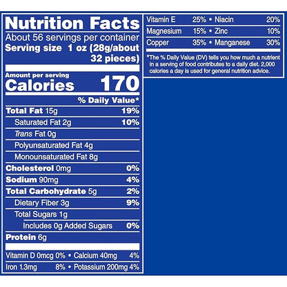 PLANTERS Salted MixedNuts, Peanuts, Almonds, Cashews,BrazilNuts and Pecans, PartySnack, Plant-Based Protein, Quick Snackfor Adults, After SchoolSnack, Bulk Nuts, Kosher,56oz Canister (Pack of 2)