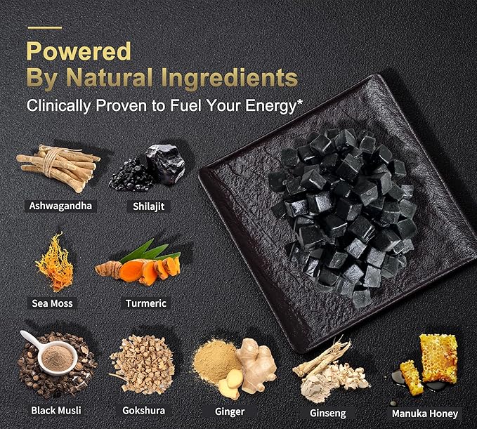 DLNIA Shilajit Gummies with Ashwagandha, Turmeric - Organic, Zero Sugar & Vegan-Friendly Himalayan Shilajit for Men & Women - Energy, Calm, Cortisol, Sleep, Immune Support & Overall Health