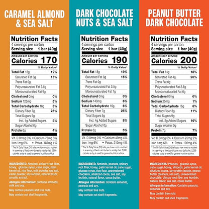 KIND Nut Bars, Variety Pack, Dark Chocolate Nuts & Sea Salt, Peanut Butter Dark Chocolate, and Caramel Almond Sea Salt, Gluten Free, Low Sugar, 5-7g Protein, 12 Count