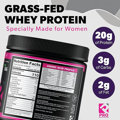 Whey Protein Powder for Women Vanilla Powder - Low Carb Gluten-Free Grass-Fed rBGH-Free - Supports Weight Loss - Natural Stevia Sweetened Protein Shake, 20g (Creamy Vanilla, 1lb)