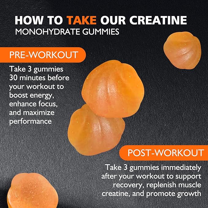 Creatine Monohydrate Gummies for Men & Women - 5g of Creatine Monohydrate per Serving - Sugar Free,Vegan, Orange Flavor, 135 Count (45 Servings).