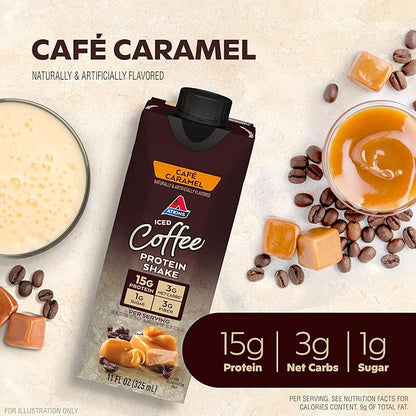 Atkins Café Caramel Iced Coffee Flavored Protein Shake, High Protein Shake, Low Glycemic, Carb and Low Sugar, Keto Friendly, Gluten Free (Pack of 24)