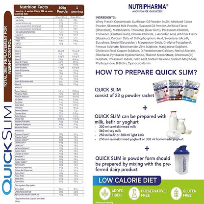 Quick Slim Meal Replacement Shake for Weight Loss, 30 Servings, 20g Protein, 27 Vitamins & Minerals, Dietary Fiber, Low Carb, Gluten Free (Double Chocolate, 30 Sachets)