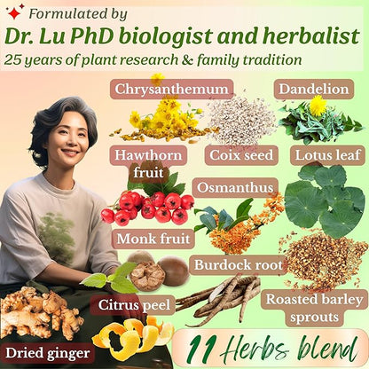Dr. Lu’s Happy Slim Herbal Tea | 100% Natural Tea for Digestive Comfort & Body Balance | Gentle Colon Cleanse Tea for Daily Detox | 11 Herbs incl. Hawthorn, Lotus Leaf, Burdock, Dandelion | Laxative-Free
