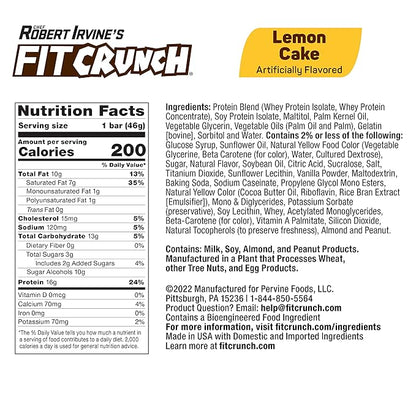 FITCRUNCH Snack Size Protein Bars, 6-Layer Baked Bar, 3g of Sugar & Soft Cake Core (9 Bars, Lemon Cake)