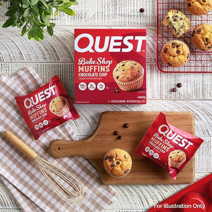Quest Nutrition Chocolate Chip Muffin, 10g Protein, 2g Net Carb, Less than 1g Sugar, Protein Snack, 4 Count