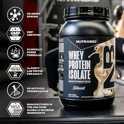 NutraBio 100% Whey Protein Isolate Protein Powder, 25g Protein with Complete Amino Acid Profile, Non-GMO, Soy & Gluten Free, Low Carb, Low Calorie Whey Protein Powder, Raw Unflavored, 2 Lbs