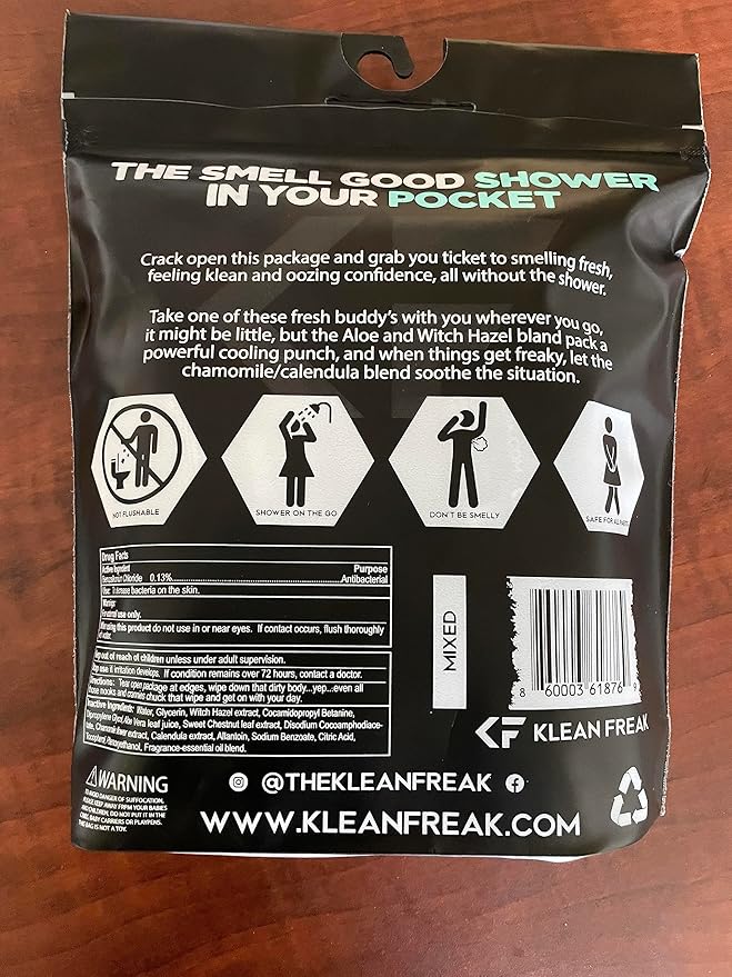 The Klean Freak Body Wipes - 12 count Individually Wrapped | Showerless Body Wipe for Women & Men | Sustainable Bodywipes for Gym, Travel, Camping | Citrus