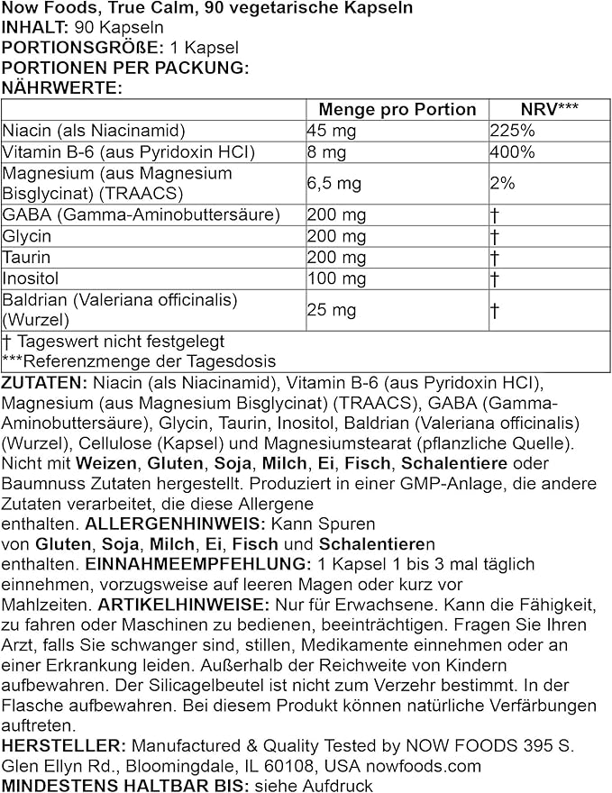 Now Supplements, True Calm, with Magnesium, GABA, B Vitamins & More, 90 Veg Capsules, (Pack of 2)