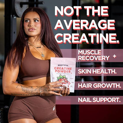 Creatine for Women – Booty Builder – Packed with Collagen, Biotin, BCAAs, Hyaluronic Acid, Vitamin C & Creatine Monohydrate Powder – Lean Muscle & Skin Hydration Support – Pink Lemonade, 30 Servings