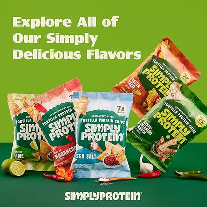 Simply Protein - Tortilla Chips, Restaurant Style Protein Chips, Sea Salt (3-Pack) - 7g Protein, 140 Calories, Gluten Free, Vegan - Plant Based Protein Snacks - Healthy Snacks - 3 Bags, 4.58oz (130g)