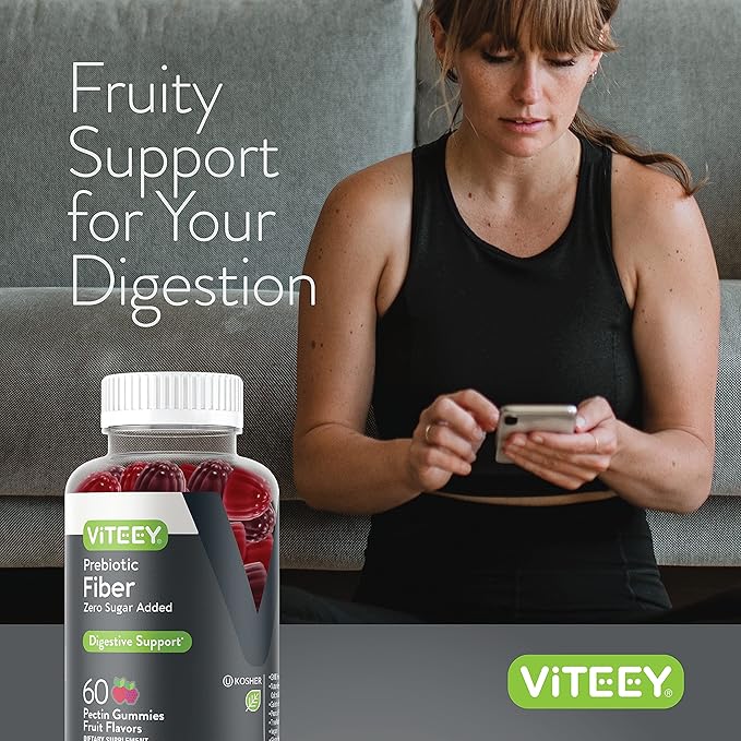 VITEEY Prebiotic Fiber Gummies for Adults, 4g - Gut Health & Digestive Soluble Fiber Supplement Gummies - Zero Sugar Added, Vegan, Gluten-Free - 120 Count