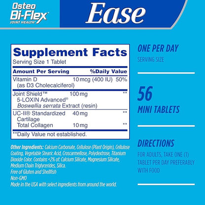 Osteo Bi-Flex Ease Mini Tablet Triple Action UC-II Collagen Supplement with Vitamin D, Improve Joint Function, Strength, Flexibility, Mobility 28 Mini Tabs, 2 Pack