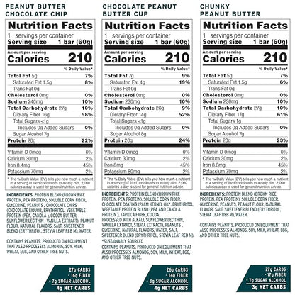 No Cow Vegan Protein Bars, Upgraded Peanut Butter Variety Pack | 20g Plant Based Protein, Gluten Free, Dairy Free, Soy Free, Keto Friendly, Low Sugar, High Fiber Snack Bars | Pack of 12
