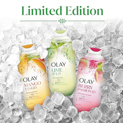 Olay Body Wash for Women, 24/7 Skin-Loving Freshness, Miami Mocktails, Plant Based Cleansers, Vitamin B3 & Antioxidant Blend, For All Skin Types, Lime It Up with Lime & Bergamot Scent, 22 fl oz