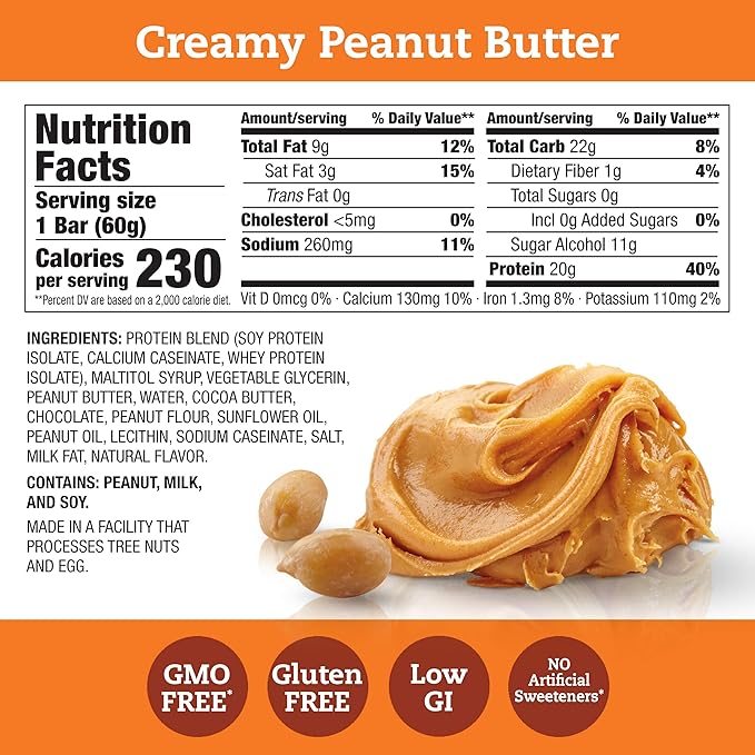 Think! Protein Bars, High Protein Snacks, Gluten Free, Sugar Free Energy Bar with Whey Protein Isolate, Creamy Peanut Butter, Nutrition Bars without Artificial Sweeteners, 1 Box (Pack of 2)