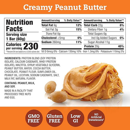 Think! Protein Bars, High Protein Snacks, Gluten Free, Sugar Free Energy Bar with Whey Protein Isolate, Creamy Peanut Butter, Nutrition Bars without Artificial Sweeteners, 1 Box (Pack of 2)