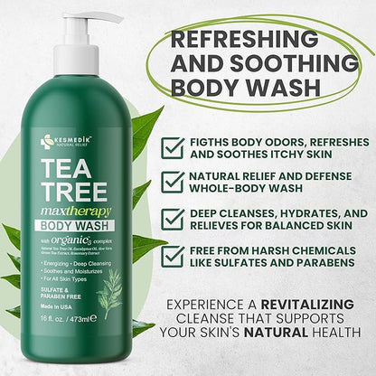Tea Tree Body Wash MaxTherapy, Itchy Skin Relief Soap, Soothes Jock Itch, Athlete's Foot, Acne, Eczema, Psoriasis & Sensitive Skin, Intimate Wash, Men & Women, 3-Pack, Original Edition