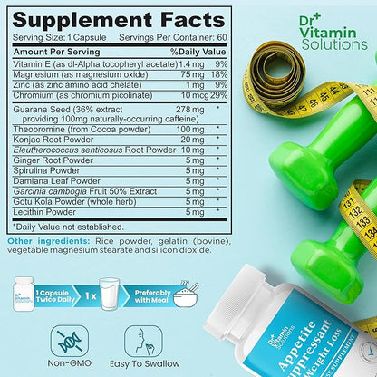 Appetite Suppressant for Weight Loss - Diet Pills for Women w/ Garcinia, Ginger Root, Guarana - Thermogenic Fat Burner & Metabolism Booster for Women & Men | Belly Fat + Energy Support, 60 Caps