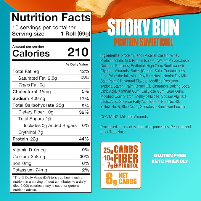 Legendary Foods Cinnamon Roll 22g Protein Bars – Gluten-Free, Low Carb Meal Option – Sweet Zero Sugar Snack, Keto-Friendly – 10-Pack High Protein Pre- or Post-Workout Nutrition Bars - Sticky Bun