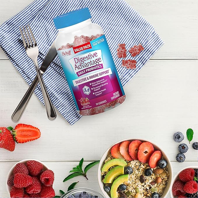 Digestive Advantage Daily Probiotic Gummies for Digestive & Gut Health for Men and Women, Superfruit Flavor, Red, 180 Count, Pack of 2