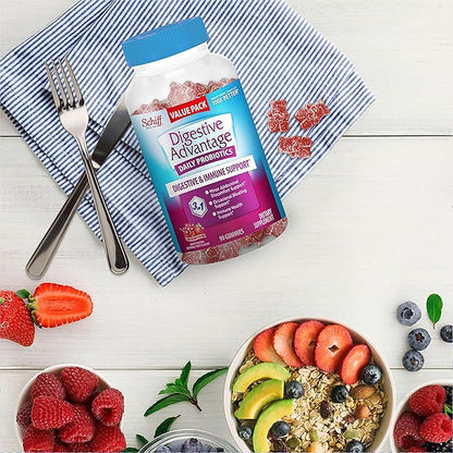 Digestive Advantage Daily Probiotic Gummies for Digestive & Gut Health for Men and Women, Superfruit Flavor, Red, 180 Count, Pack of 2