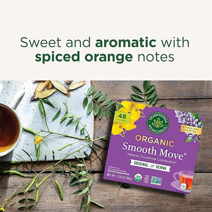 Traditional Medicinals Organic, Smooth Move Tea, Original with Senna - Helps Relieve Constipation Overnight - Kosher, Non-GMO, Caffeine-Free - 48 Tea Bags