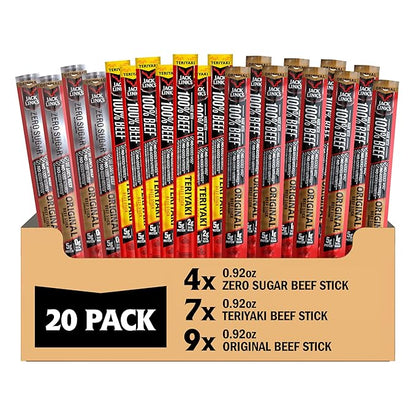 Jack Link's Beef Jerky Sticks Variety Pack - Original, Teriyaki & Zero Sugar - Made with 100% Real Beef - Ready to Eat Real Meat Protein Snacks - 5g Protein per Serving - (20 Pack) 0.92 oz Meat Sticks
